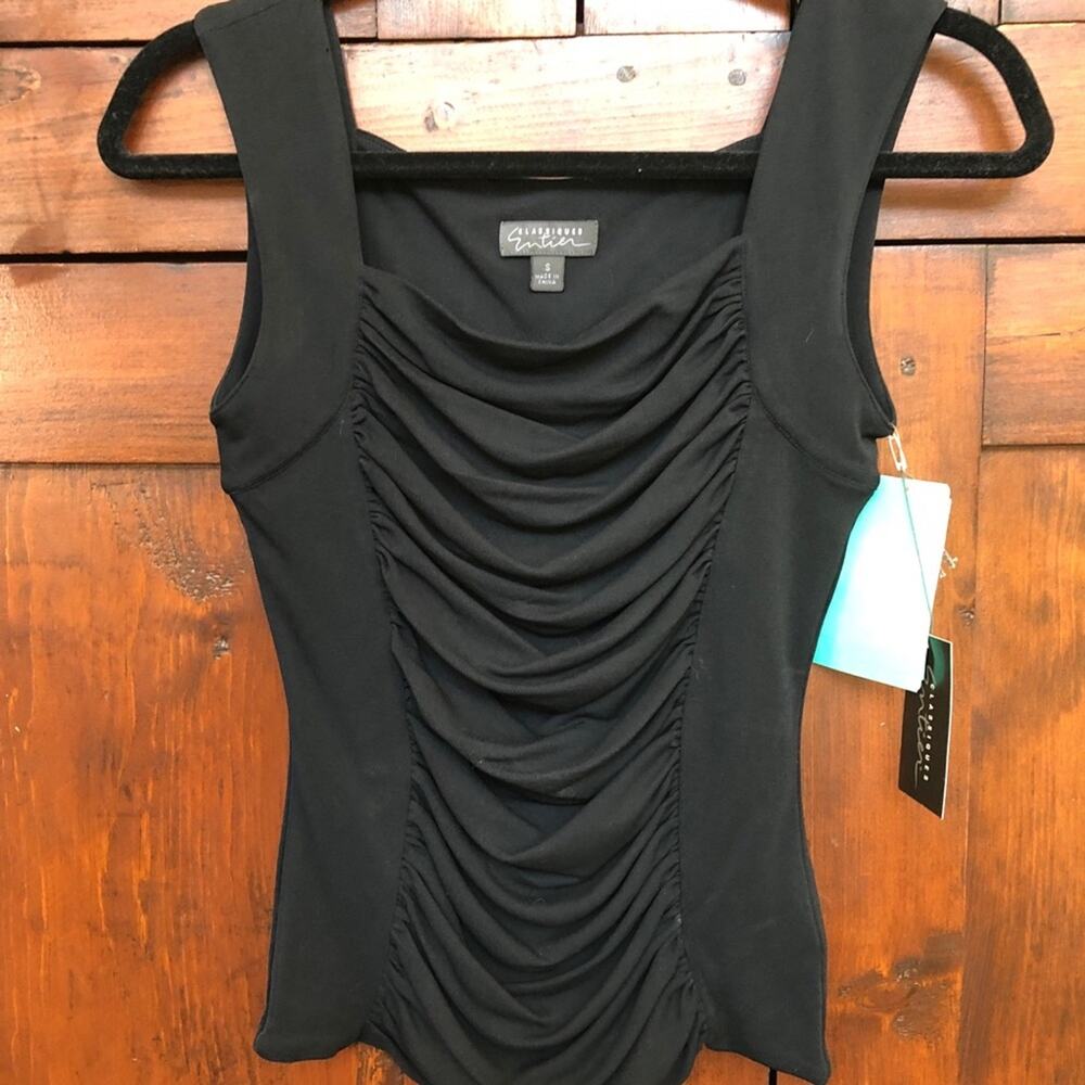 Classiques Entier Black Silk Sleeveless Top Ruched y2k Women Small NOS w/ TAGS